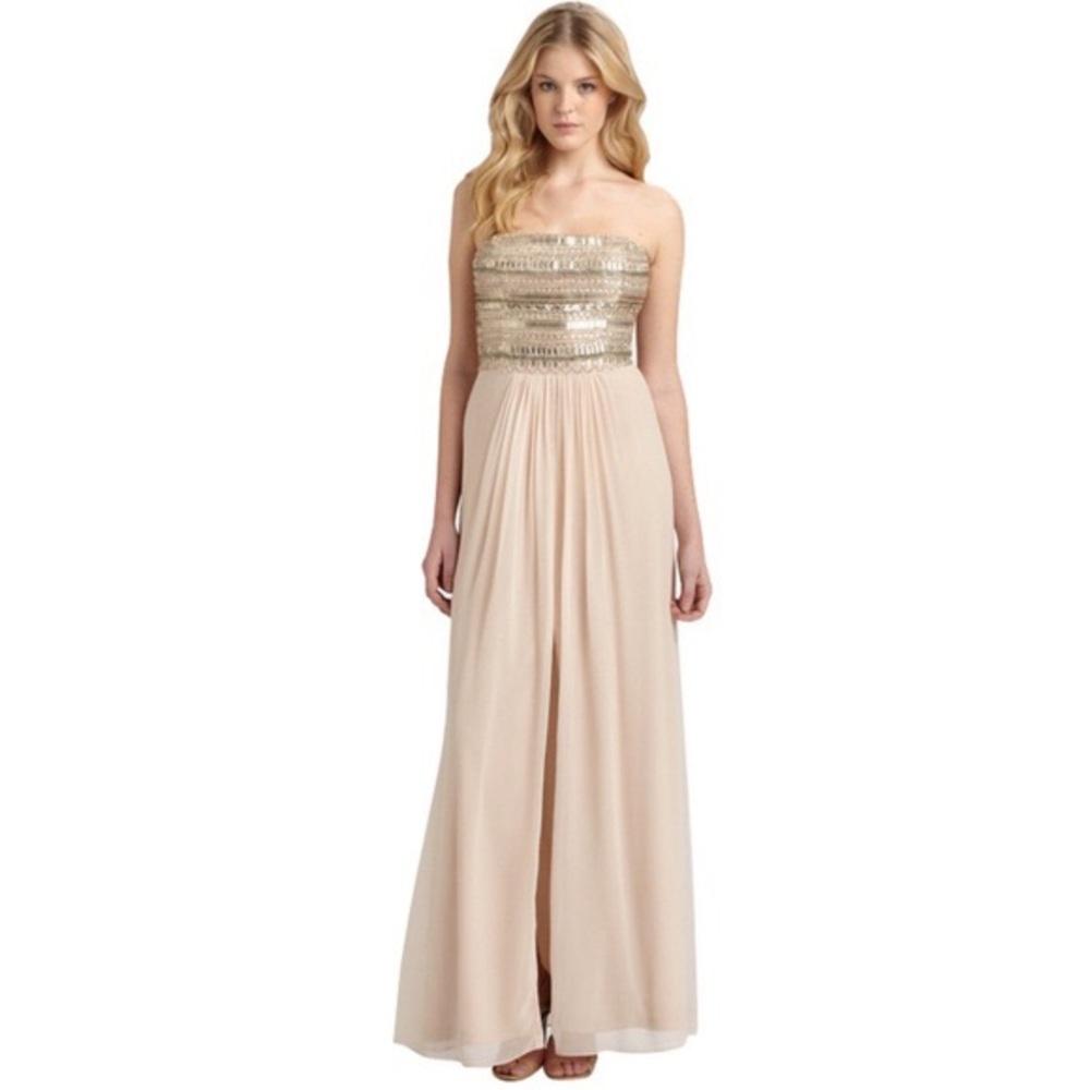 Aidan Mattox blush beaded bridesmaid dress